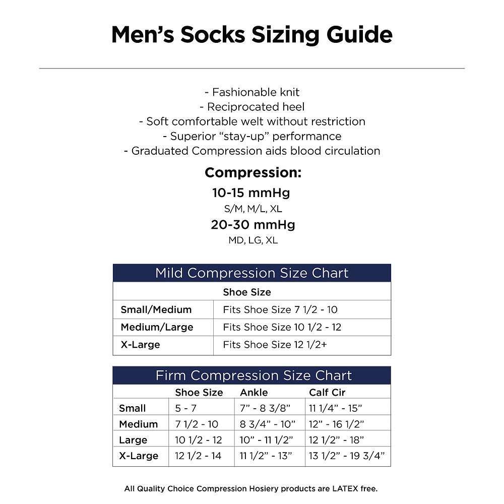 QC Men's Support Socks, Closed Toe, 20-30mmHg (Size: L) Black