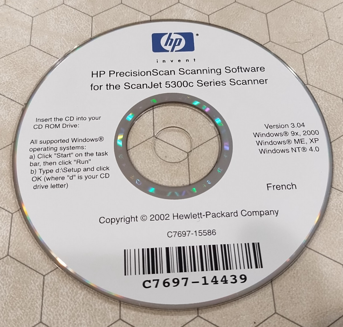 HP PrecisionScan 5300c ScanJet Driver Software CD-ROM, PC, 2002, French Francais