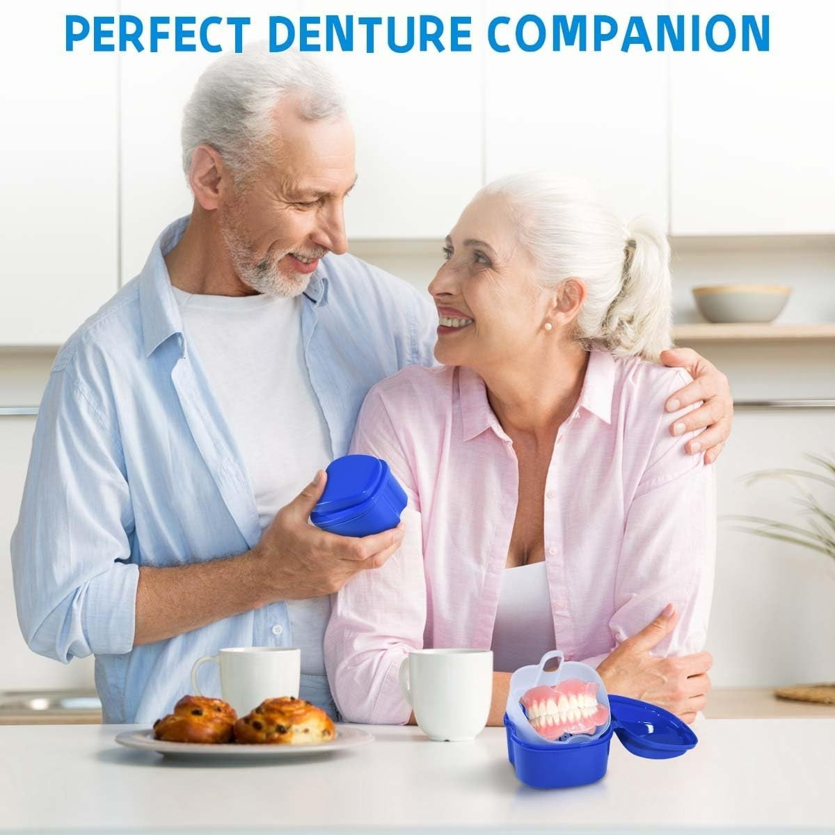 Denture Care Solution: 2-Pack Bath Case with Easy-Access Strainer Basket