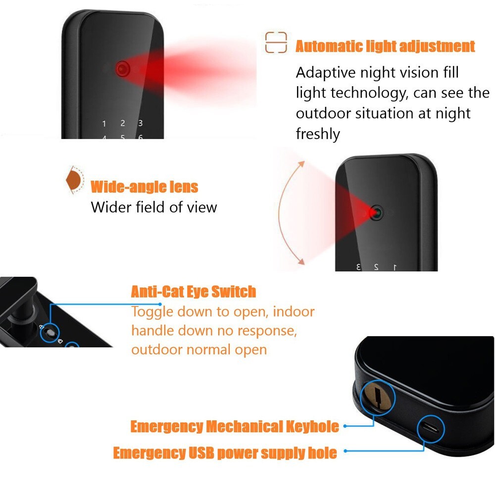 1PCS Face Recognition Tuya Wifi Smart Door Lock Visual Intercom Fingerprint