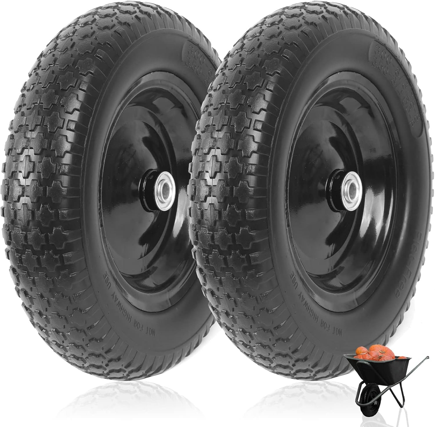 (2-PACK) 4.80/4.00-8" Flat Free Tire and Wheel - Universal Fit 14.5" Solid
