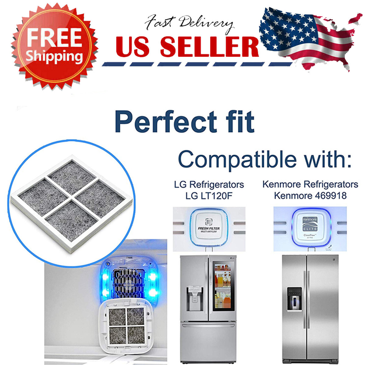 4 PACK For LG LT120F ADQ73214404 Fresh Air Replacement Refrigerator Air Filter