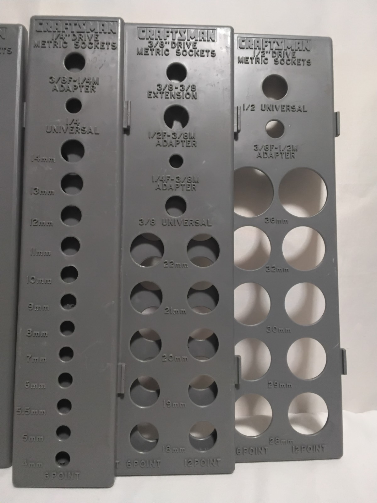 Vintage Craftsman 6Pc Set 1/4” 3/8” 1/2” Socket Rack Trays Holders SAE Metric