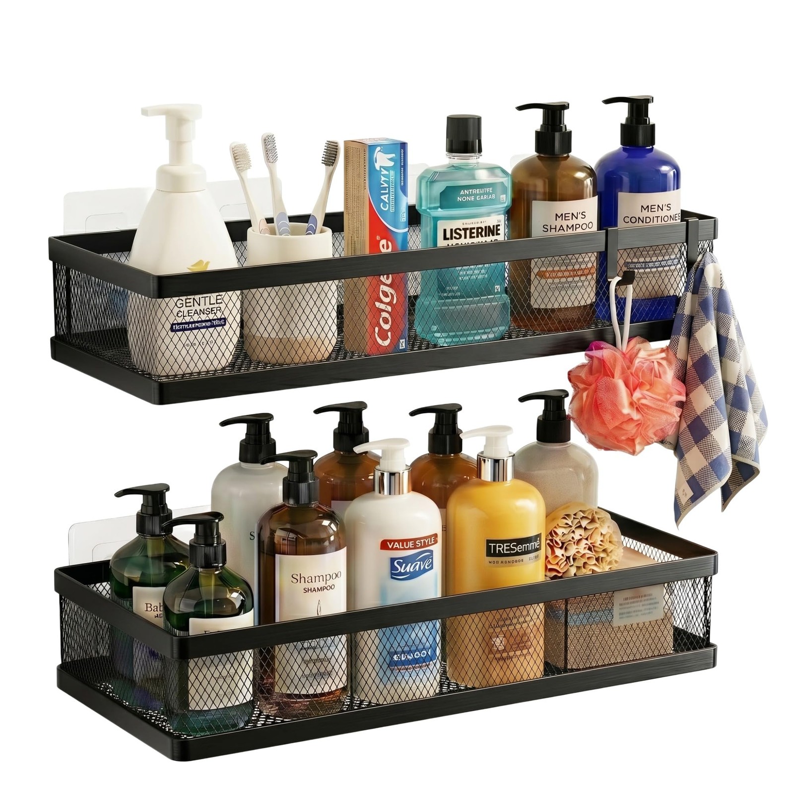 PUSDON Mesh Shower Caddy Wall Mount, Full (12.6" Wide), Matte Black