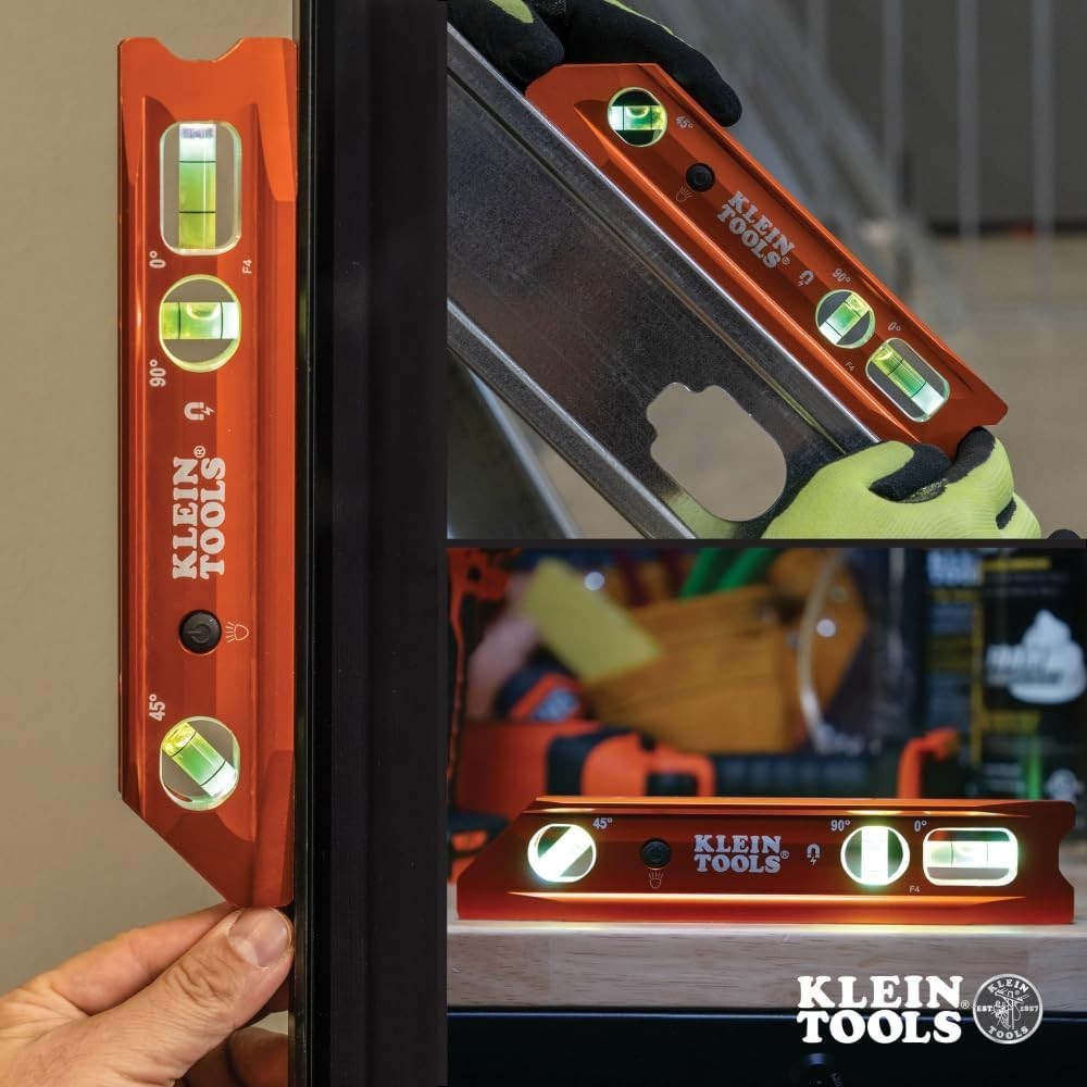 Klein Tools 935RBLT 9" Lighted Torpedo Level - Precision with Secure Magnet