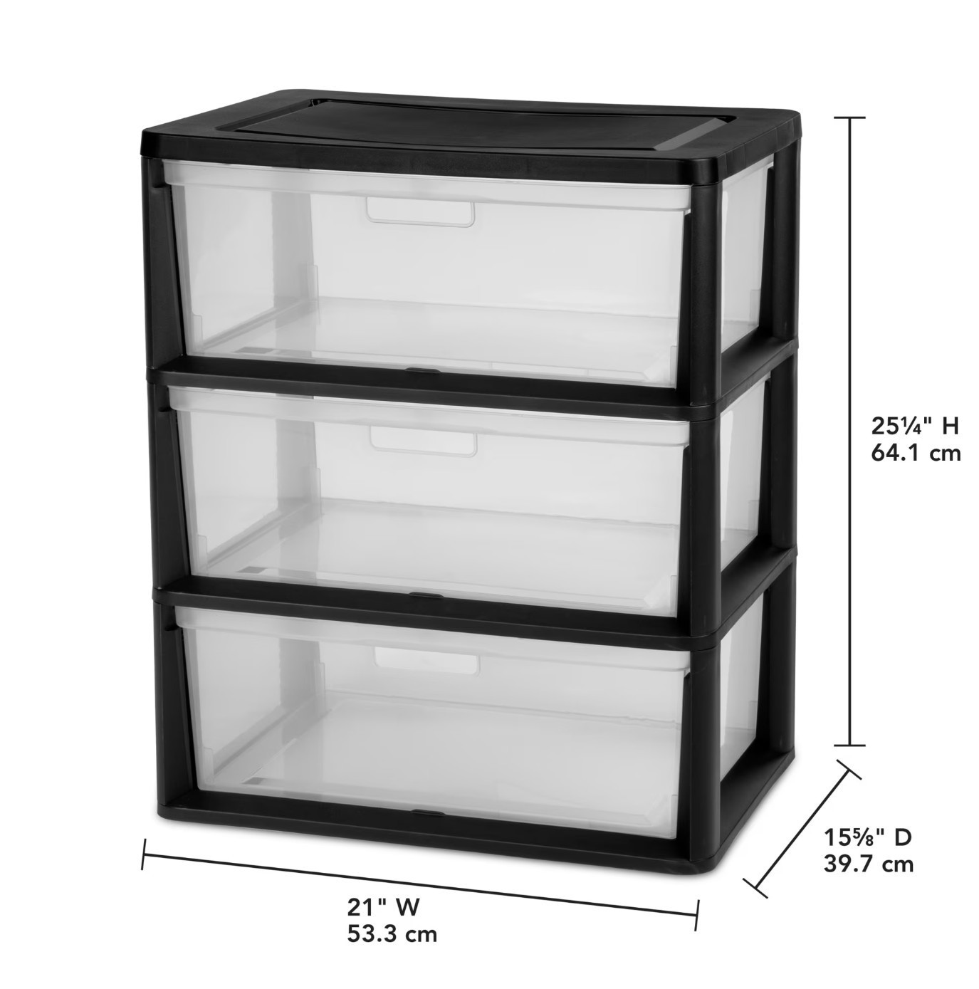(2 pack) Sterilite Wide 3 Drawer Tower, Plastic Storage Organizer , Black