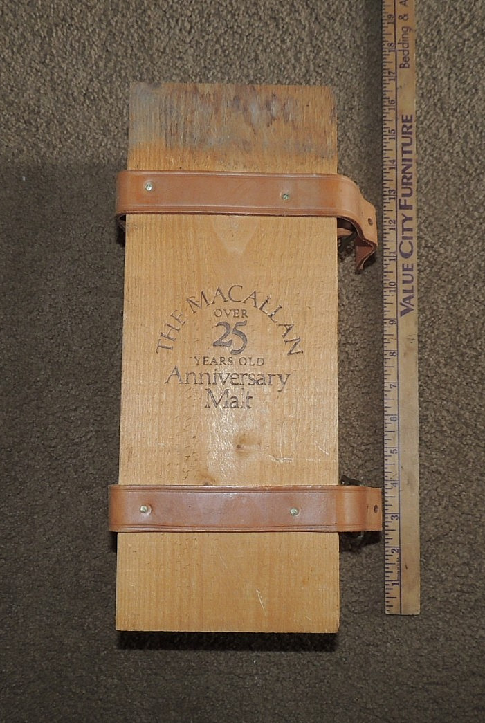 Macallan 25 Yr Anniversary Malt Scotch Whiskey Wooden Box W/ Leather Strap Empty
