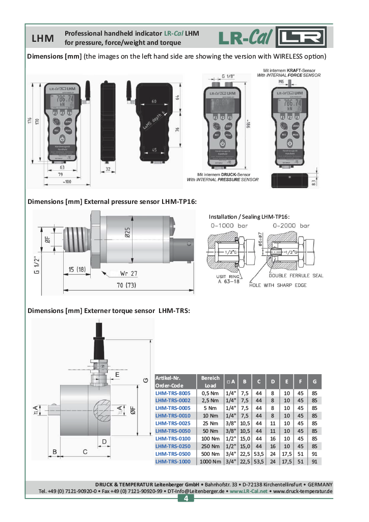 LR-Cal LHM DP Pressure & Torque Meter with Differential Pressure Sensor ±0.05%