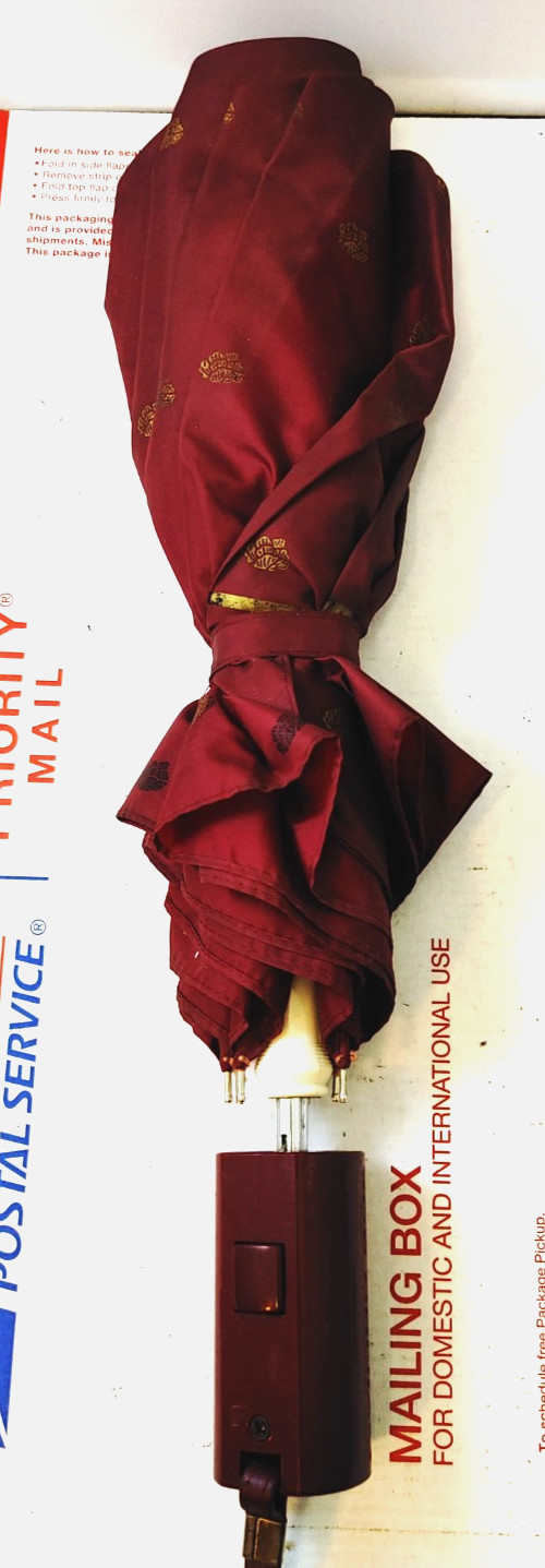 Vintage IMARI Burgundy Travel Umbrella Push Button Portable Foldable Collapsible