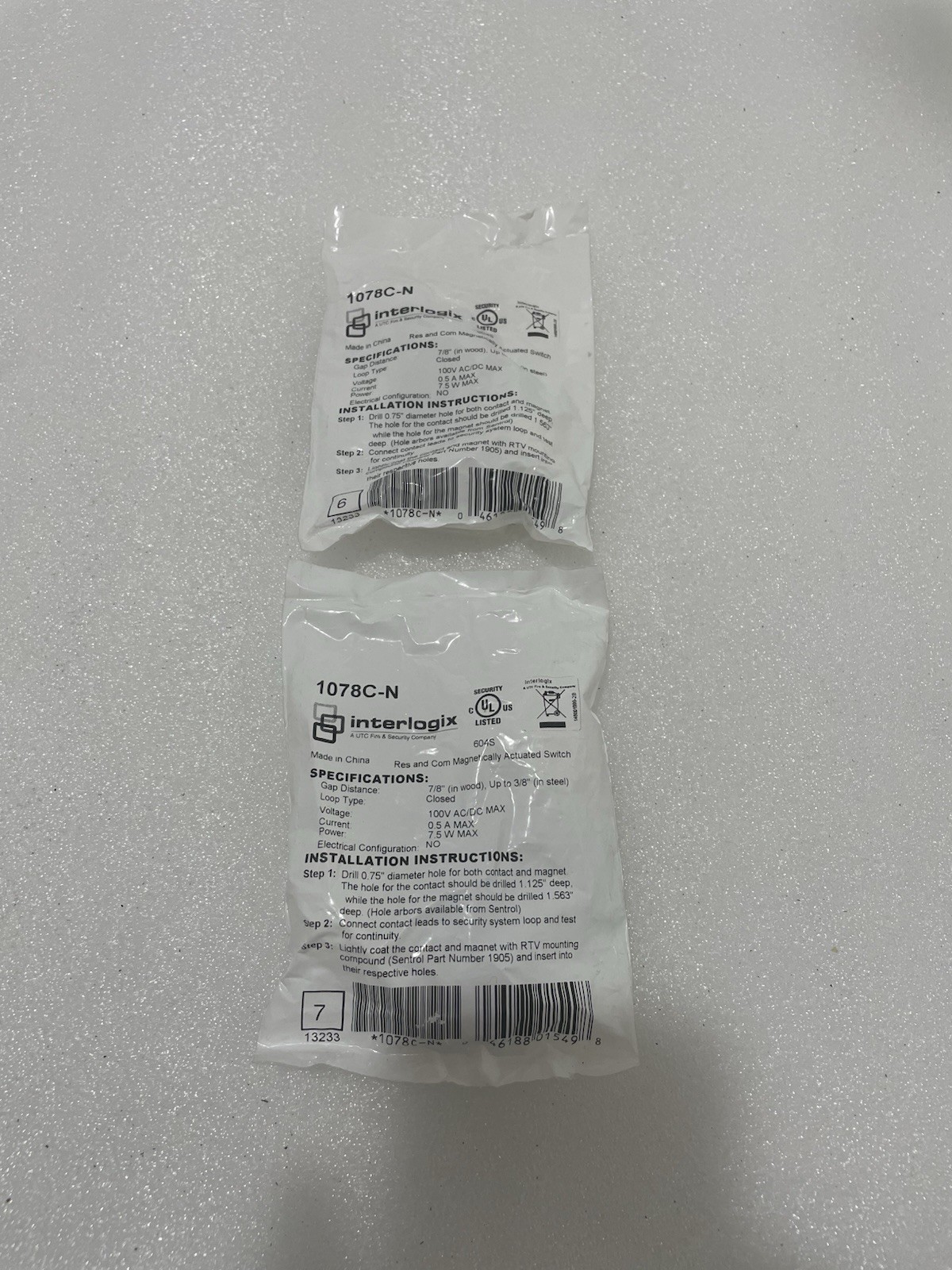 Interlogic 1078C-N Lot Of 2 White Recessed Magnetic Door Contact New!!
