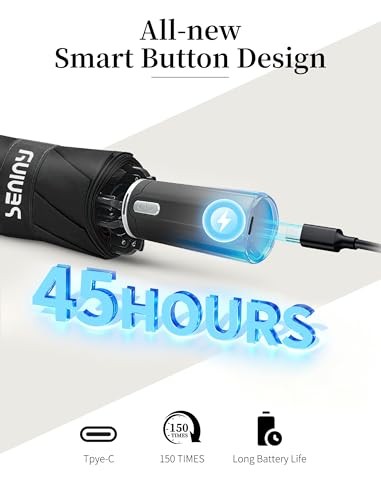 Electric Travel Umbrella with Intelligent Open Close, Rechargeable Black