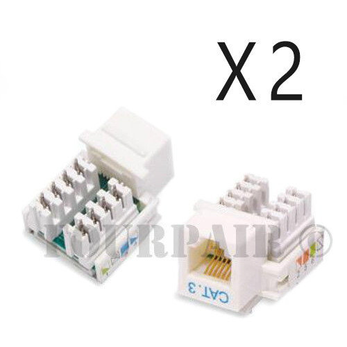 2 Pack Lot - CAT3 Keystone Snap-In Insert Punch Down Jack RJ11 RJ12 DSL - White