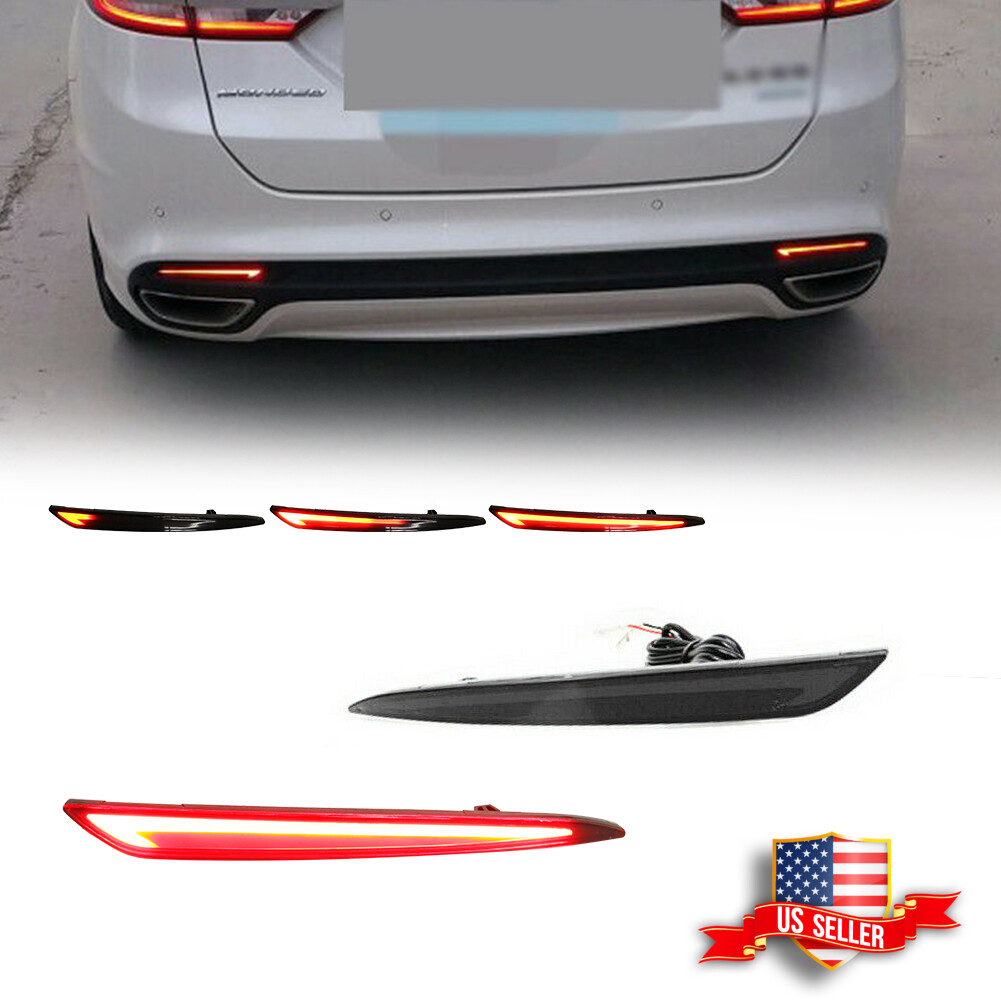 2PC LED Rear Reflector Brake Tail Sequential Signal Lights For 13-18 Ford Fusion