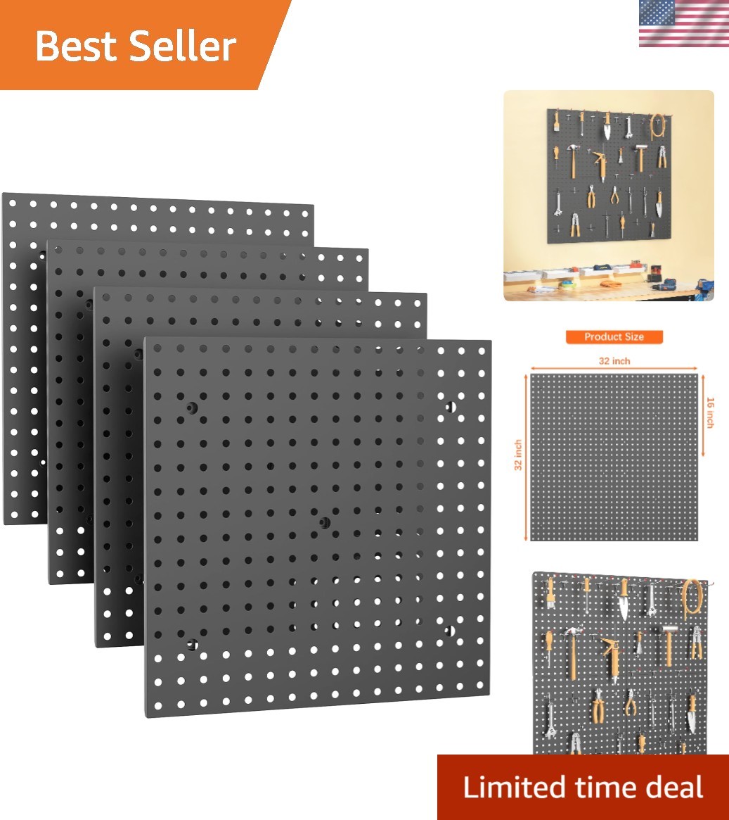 Durable 16" x 16" Black Pegboard Panels Set of 4 for Efficient Tool Organization