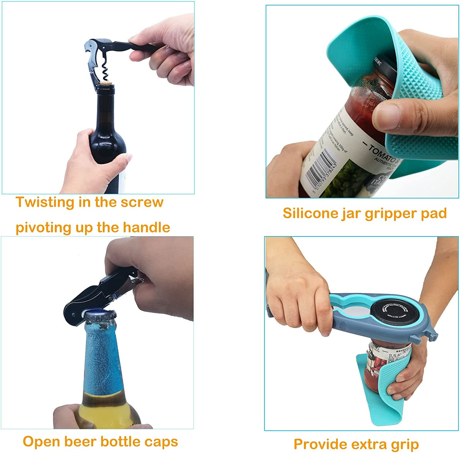 6-In-1 Jar Opener & Bottle Opener Set for Weak Hands - Multi-Function Kitchen Op