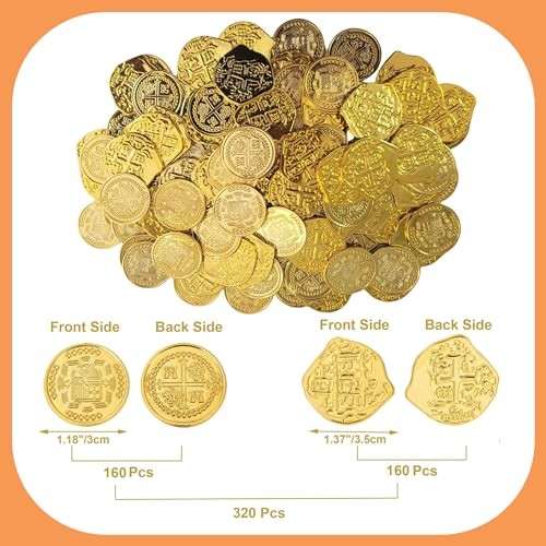 Gold Coins - Plastic Pirate Coins - 320 Pcs - Perfect for 4 Patterns