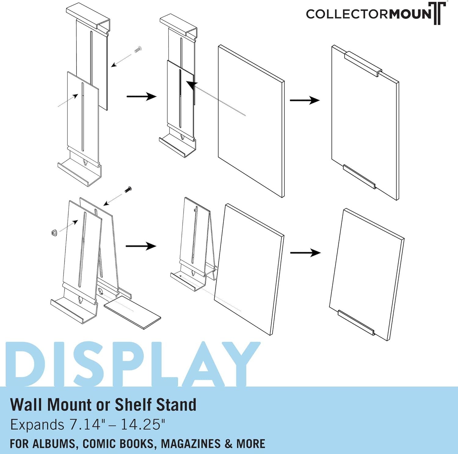 Comic Mount 5 Pack, Comic Book Shelf Stand or Wall Mount Display, Invisible and