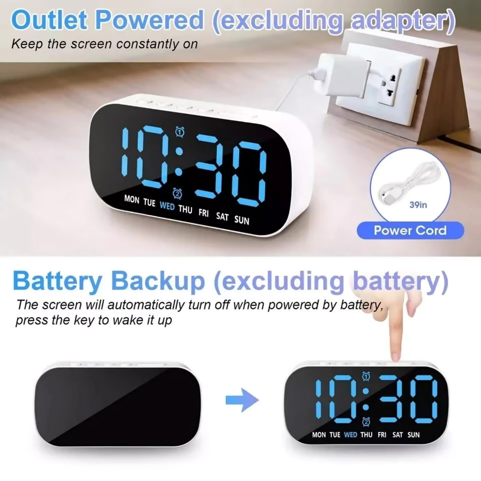 Auto Dimming Large LED Display Digital Alarm Clock With Snooze For Bedroom