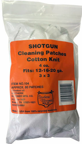 Southern Bloomer 104 Shotgun Cleaning Patches 3x3 12-20 Gauge Cotton 85 per Pack