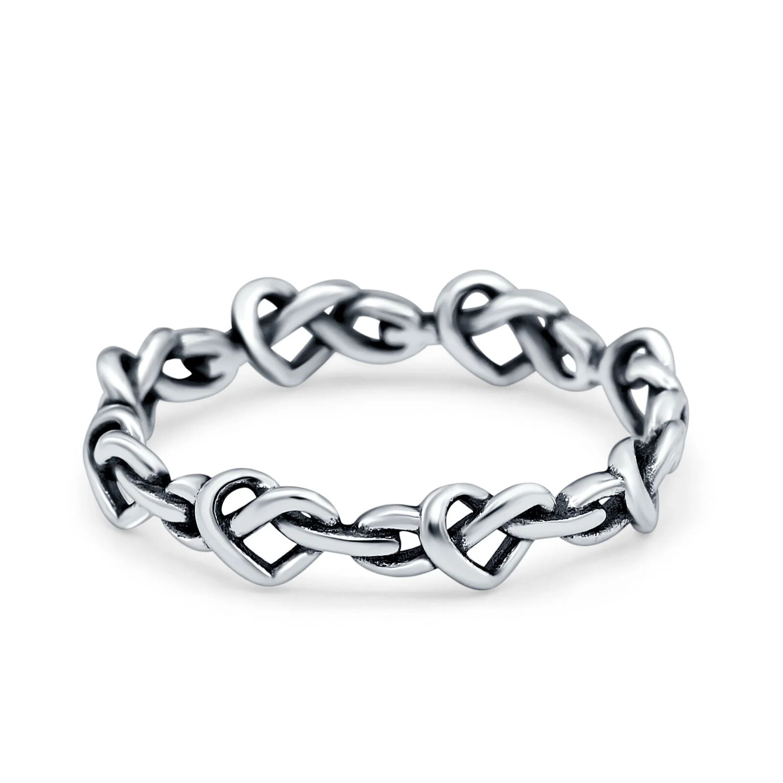 Heart Knots Silver Braided Ring 925 Sterling Silver 4mm