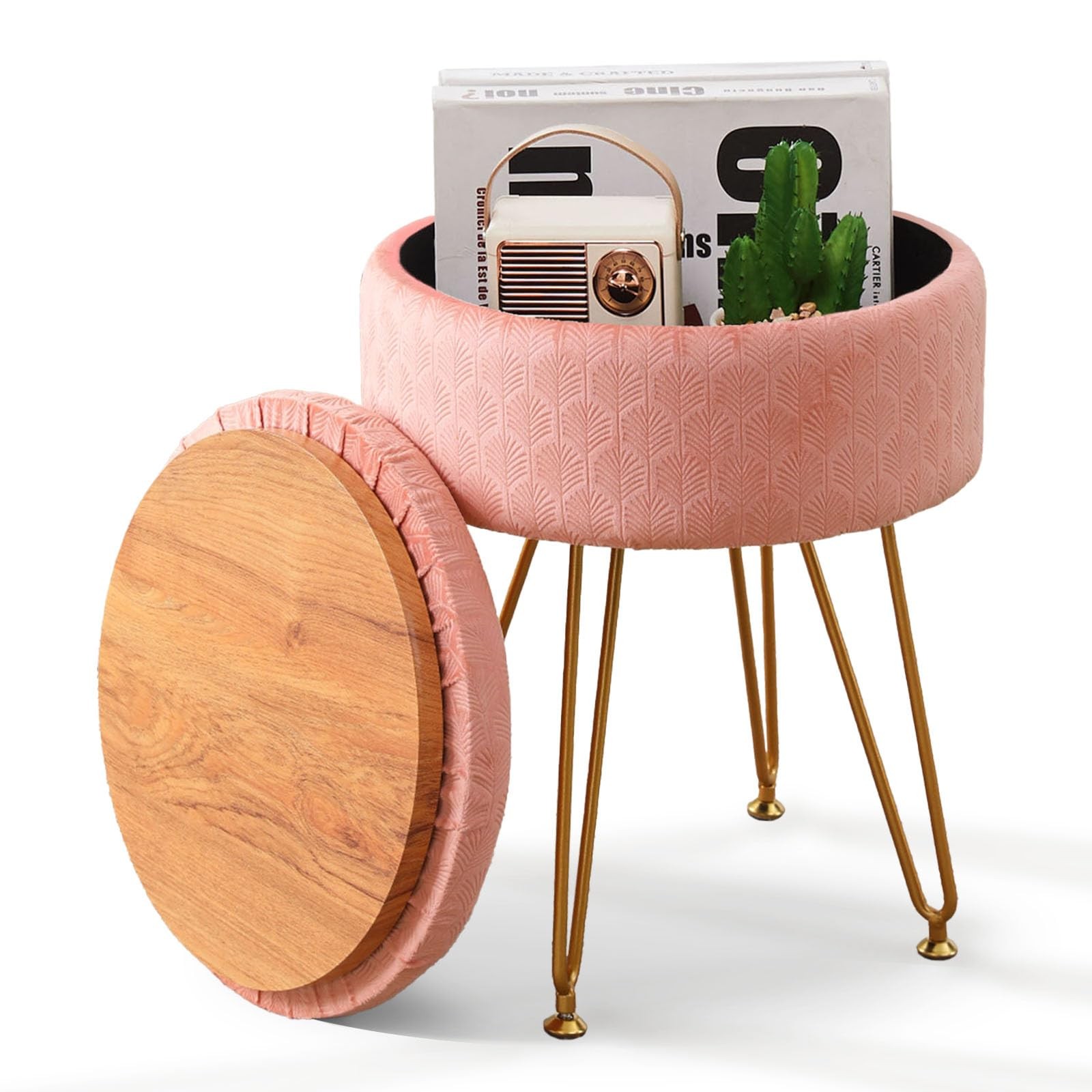 Cpintltr Velvet Storage Ottoman Foot Stool Round with Lid Sofa Stools