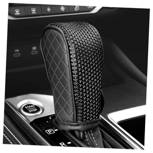Car Gear Shift Cover Breathable Mesh Spliced Diamond Lattice Leather