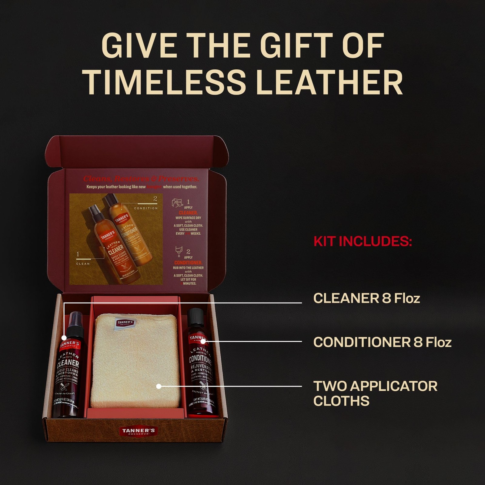 Tanner's Preserve Leather Cleaner & Conditioner Gift Set, Cleans, Pack