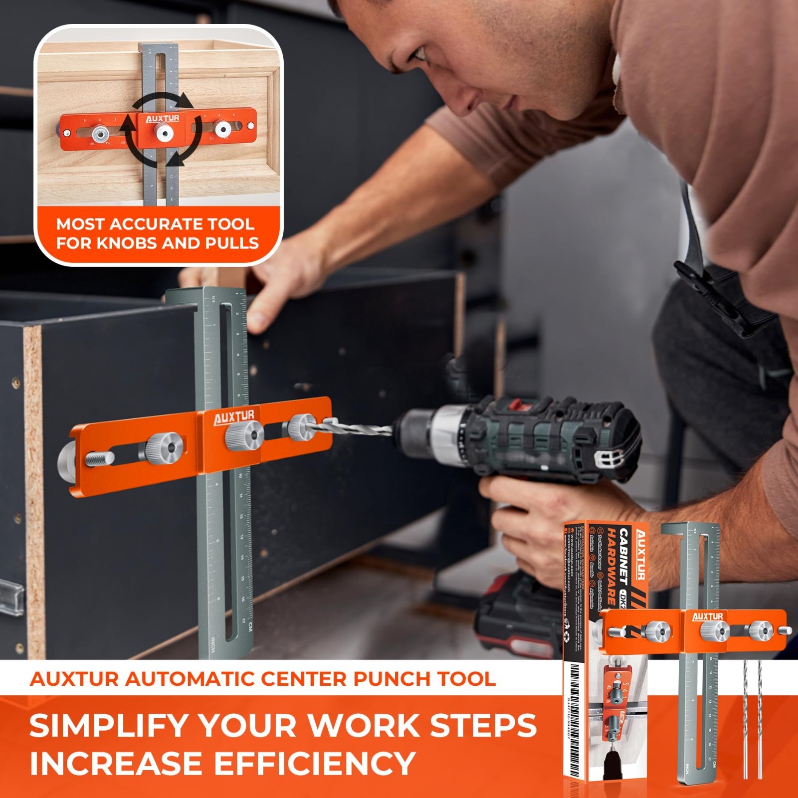 Adjustable Cabinet Hardware Jig Tool - Alignment Hole Punch Locator for Knobs &