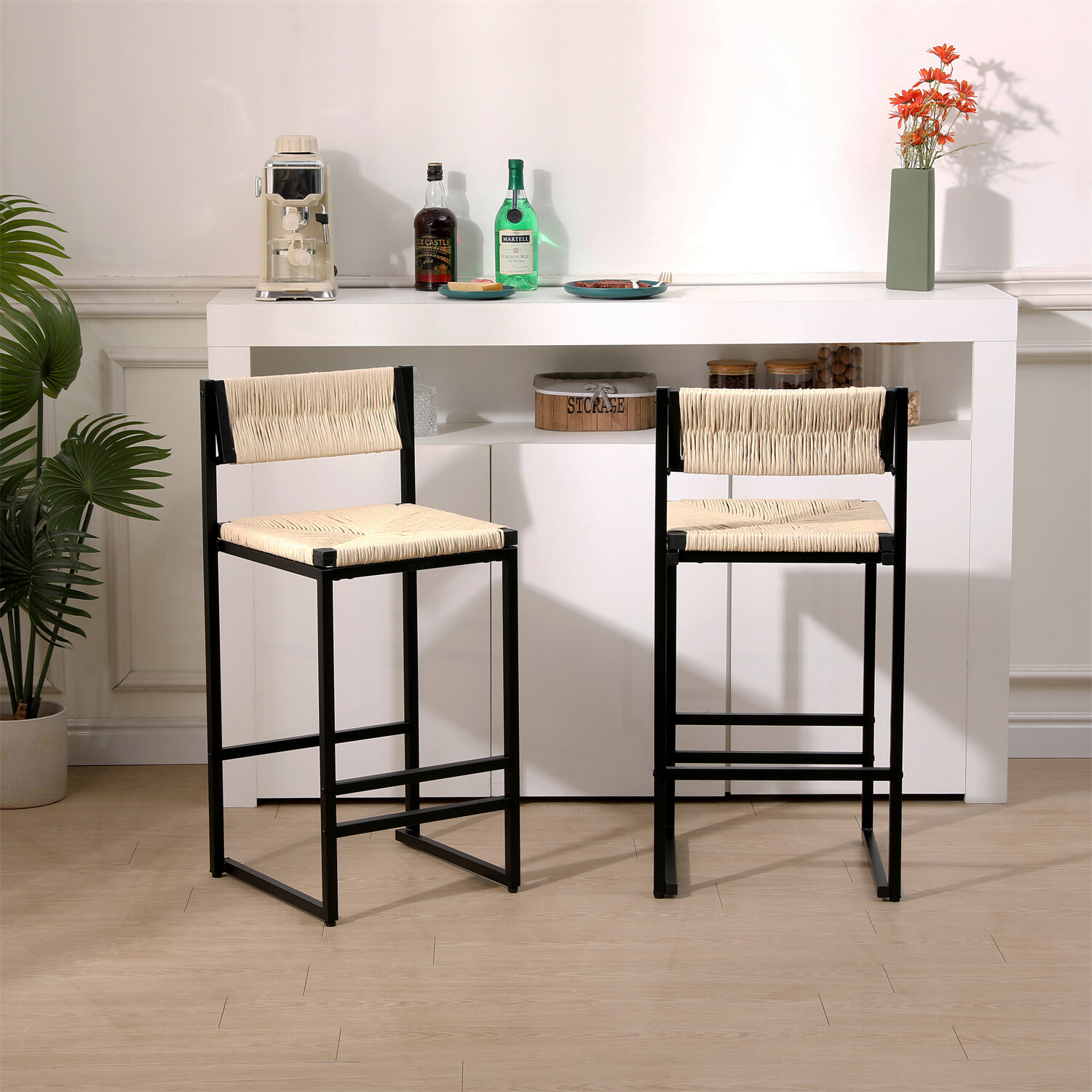 Set of 2 Bar Stools Modern Counter Height Bar Stools Kitchen Dining Chair US