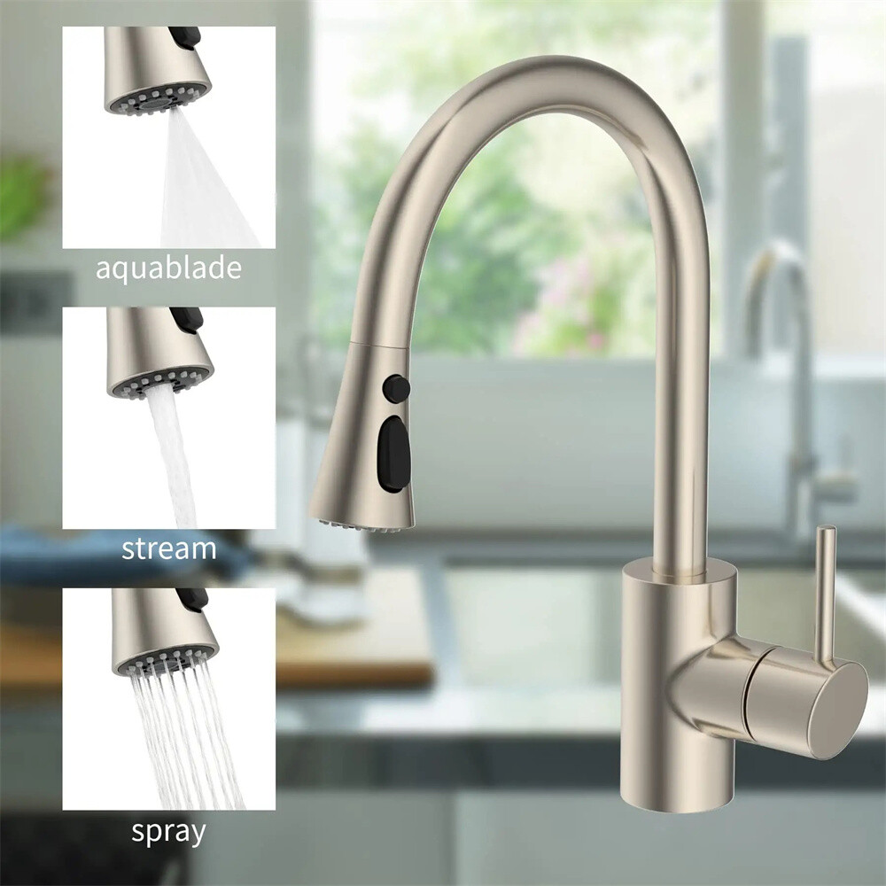 Pull Down Kitchen Spray Head W/ 9 Adapters 3-Function Faucet Accessories Brushed