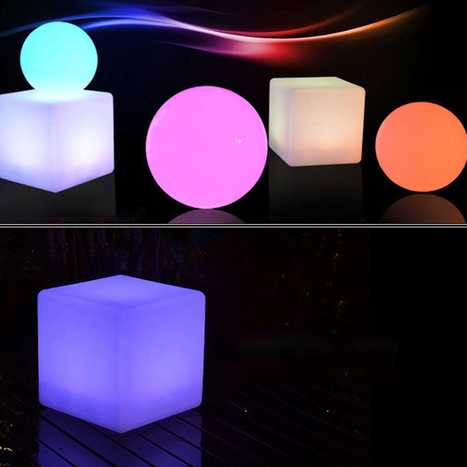 17" inch RGB LED Cube Chair Lighting Seat 16 Colors Outdoor Patio Rechargeable