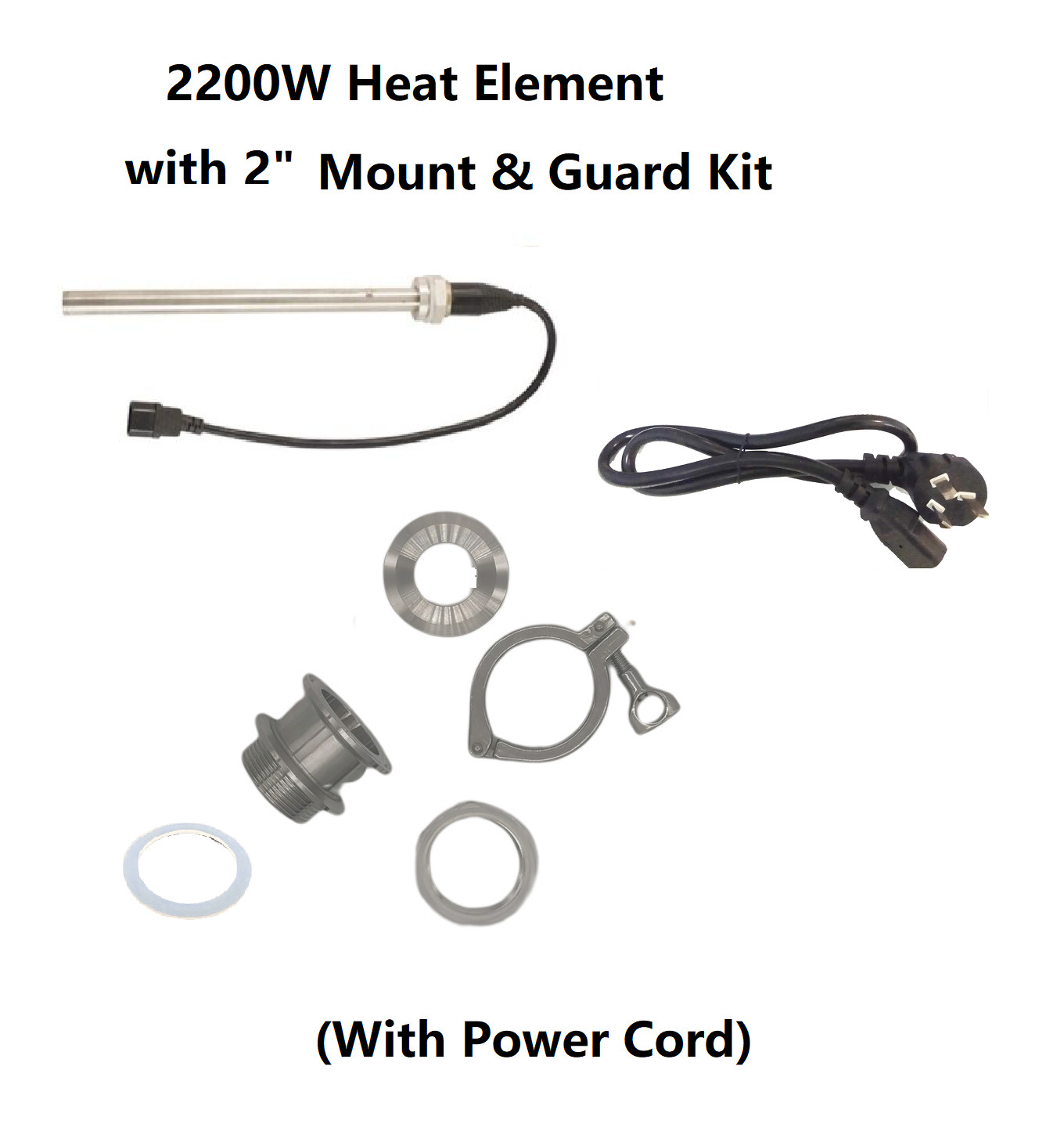 New 2200W/240V or 1100W/110V Heat Element  2" Tri-clover Mount & Guard Kit