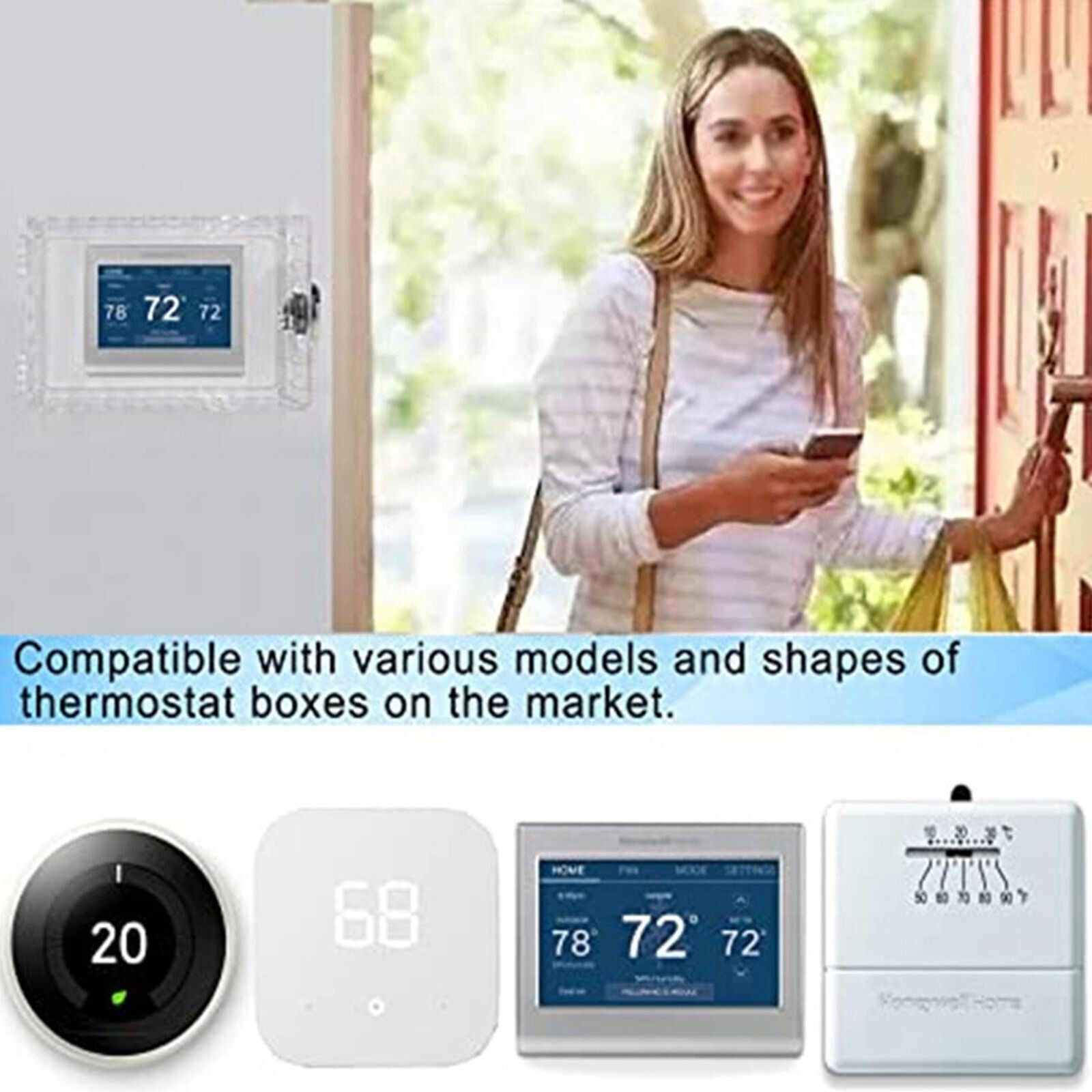 Secure Thermostat Guard Clear Cover Lock Box with 2 Keys for Enhanced Security