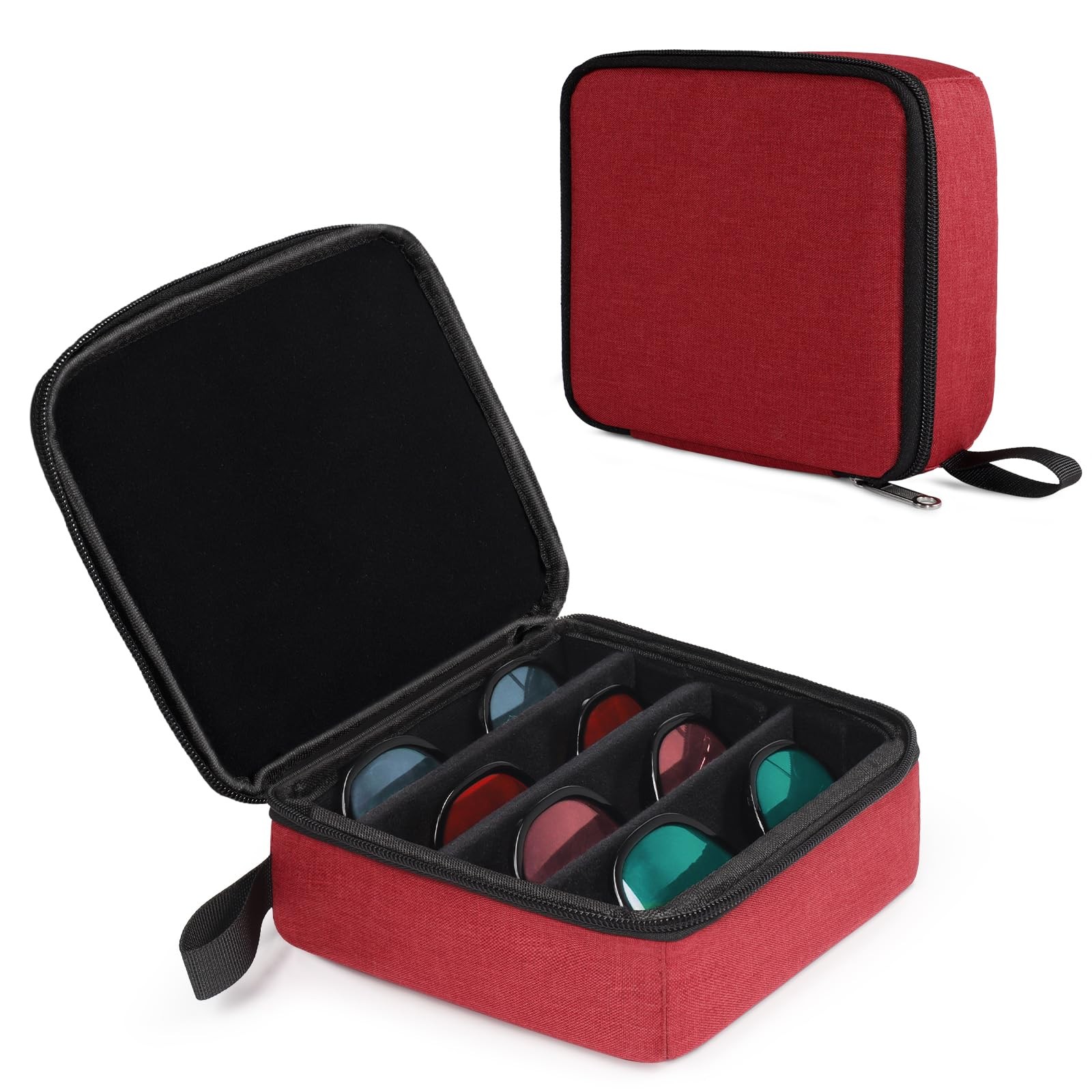 Travel Sunglasses Organizer Case, Adjustable Slot for Multiple Red 4 Slots