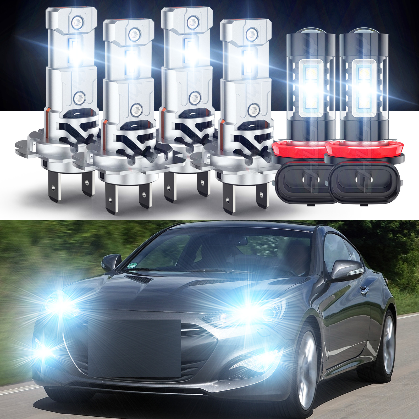 For Hyundai Genesis Coupe 2013-2016 6X LED Headlight Bulbs Kit High/Lo+Fog Light