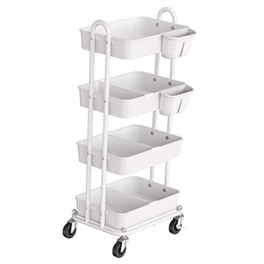 SimpleHouseware Heavy Duty 4-Tier Utility Rolling Cart White