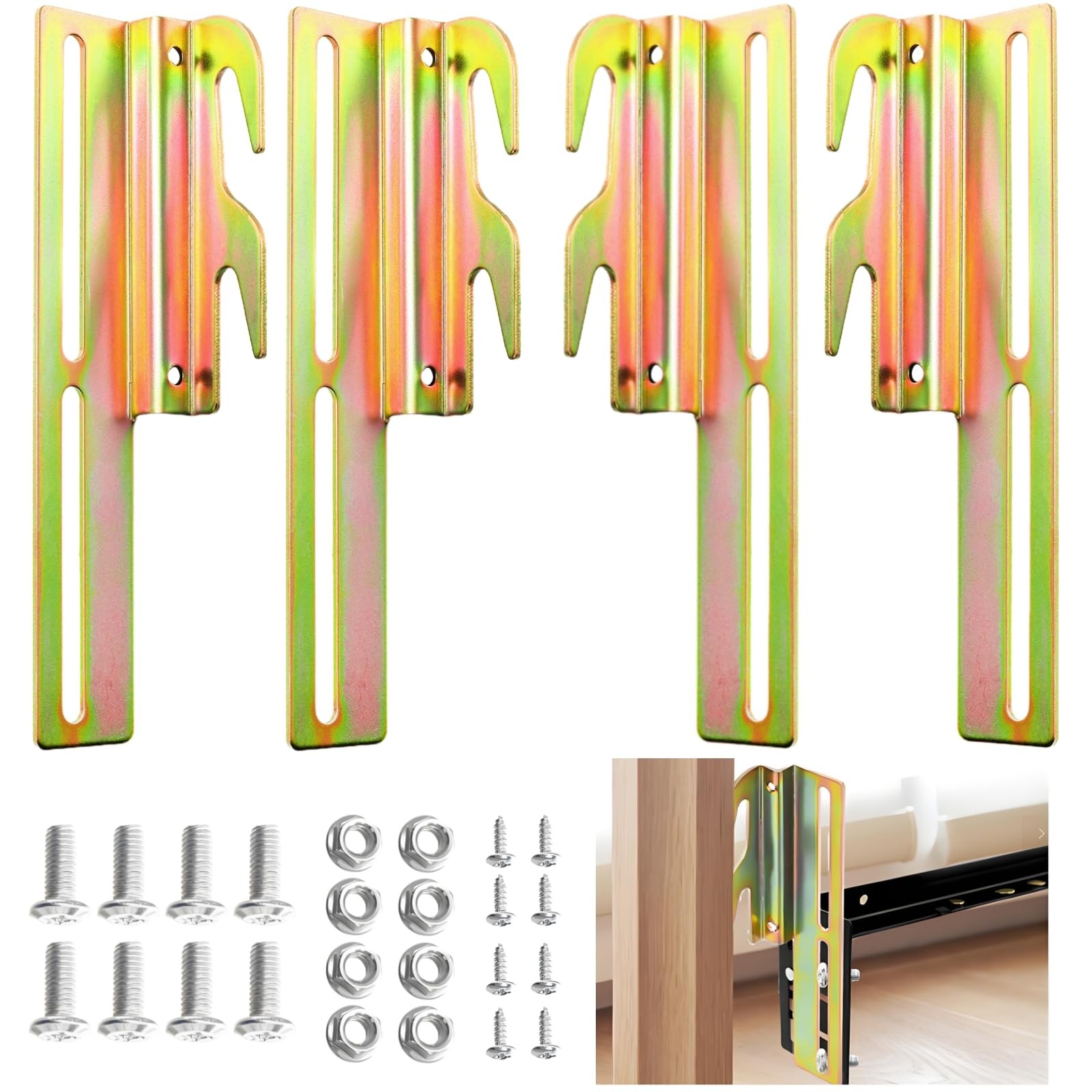 Set of 4 Bed Frame Conversion Brackets, Bolt On to Hook On Headboard Adapter