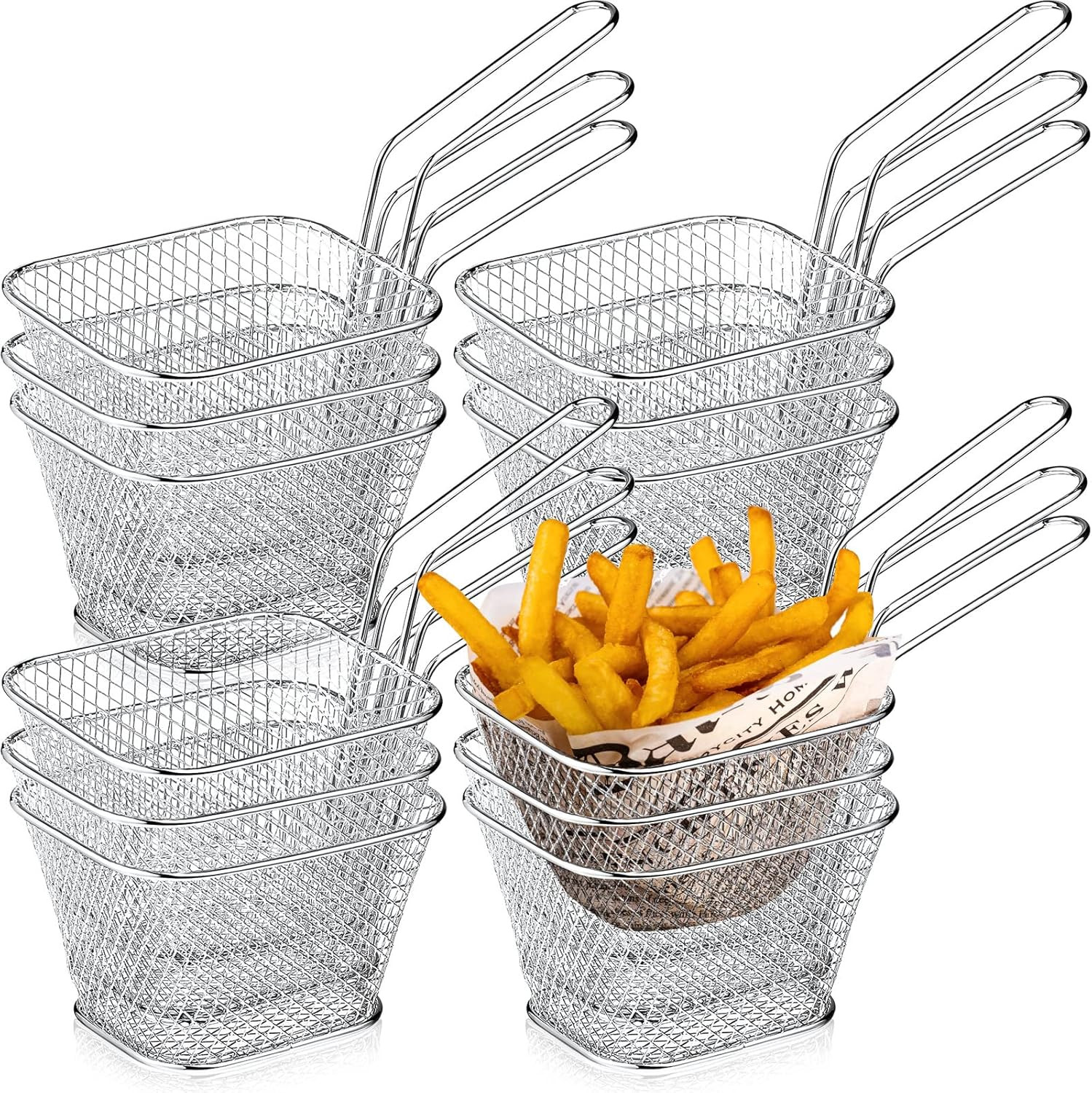 Sieral 12 Pcs Mini Square Fry Basket Bulk Stainless Steel French Fry Holder Food