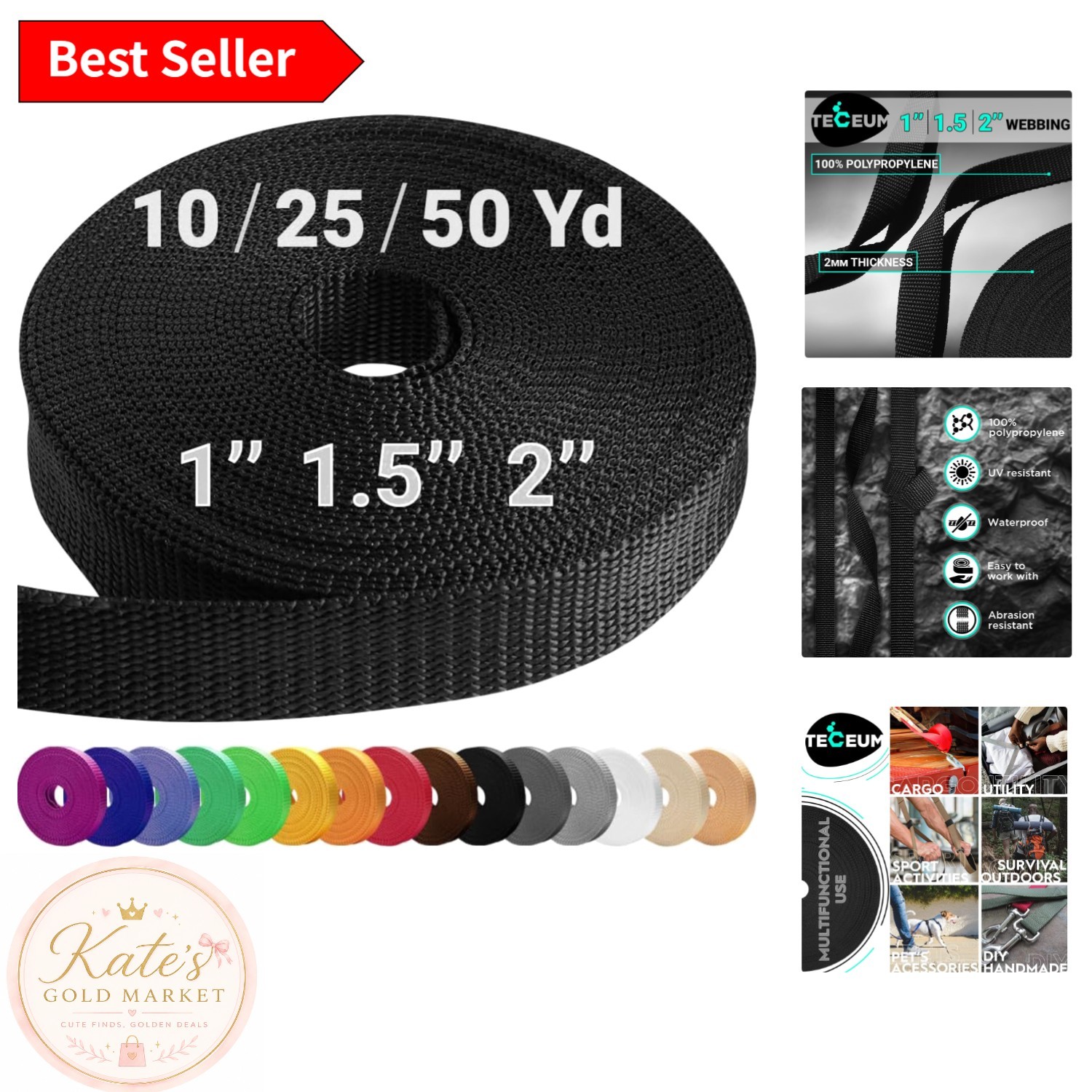 Multi-Purpose 1 Inch Webbing – Strong Polypropylene Crafting Strap in 40 Colors