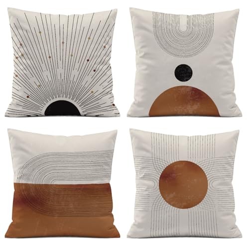 Throw PillowCovers,Mid-Century Modern Geometric Sun Pillow Abstract Minimalist