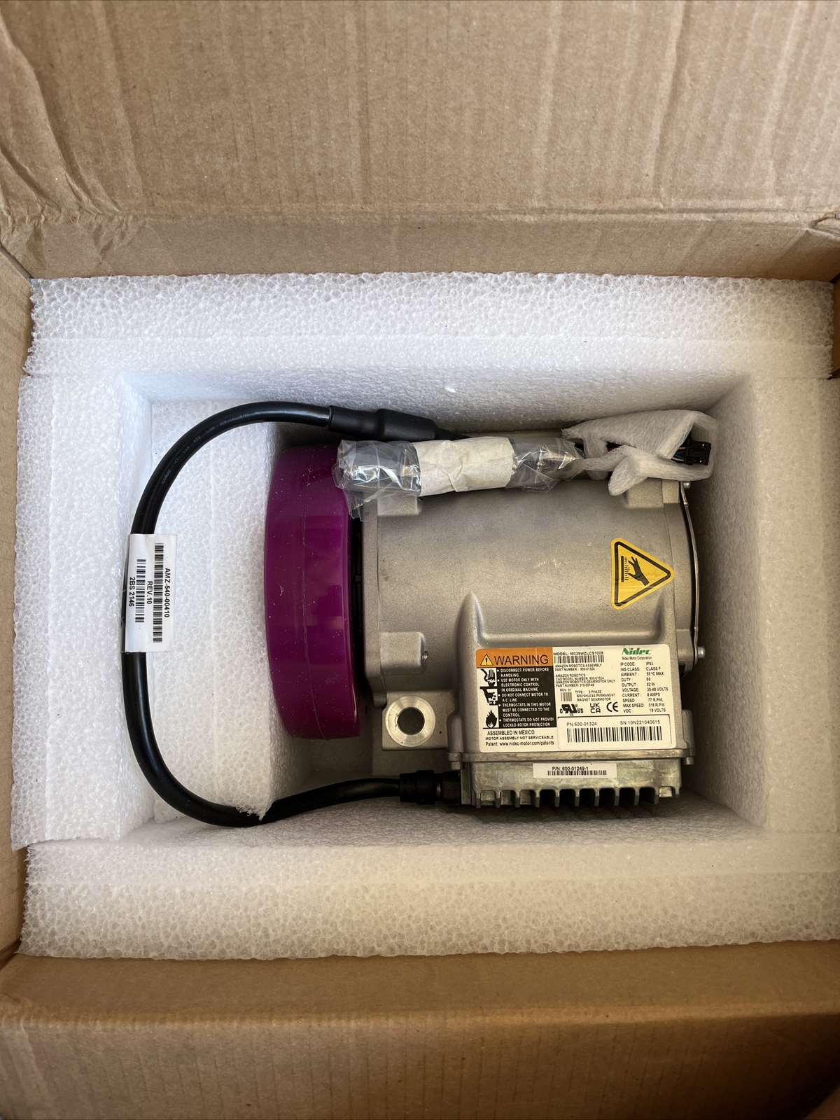 Nidec Motor Model M039WZLCS1008 output 52W duty S9 Volt 30-48 V 8amps speed 77