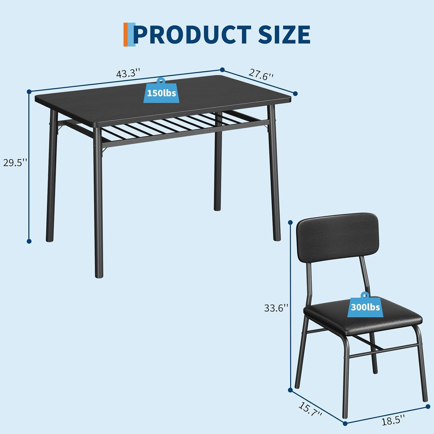 Garveehome Dining Table Set for 4 with Storage Rack, 5-Piece Kitchen Table and U