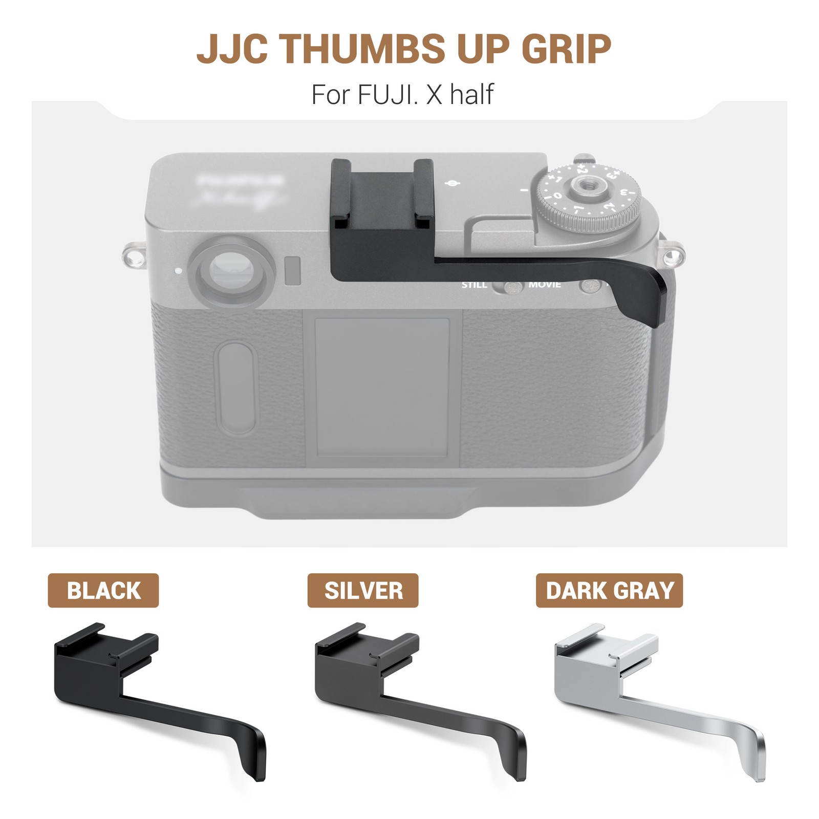 JJC Metal Thumbs Up Grip Holder Hot Shoe Mount for Fujifilm X half Support LED