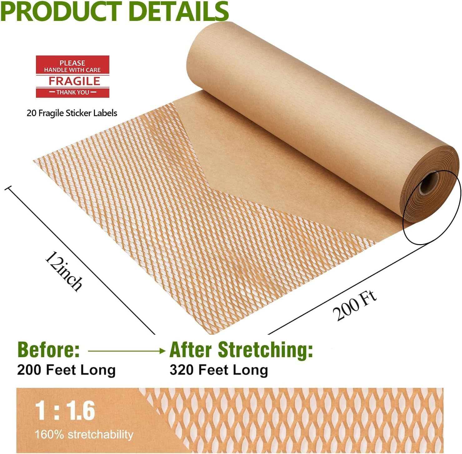 Honeycomb Packing Paper,12 Inch X 200 Ft Bubble Cushioning Wrap for Packing Movi