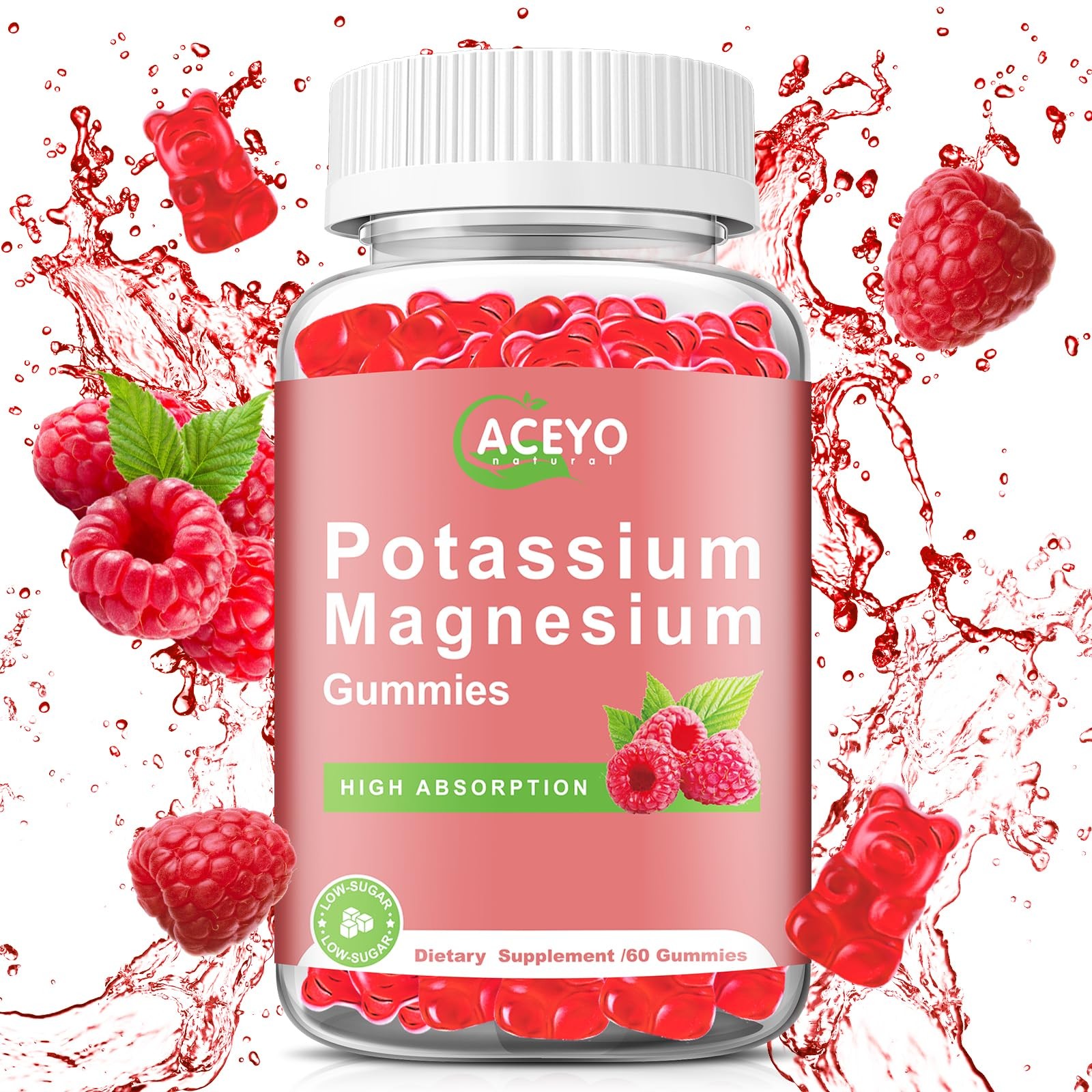 Potassium Magnesium Gummies for Adult Kids High 60 Count (Pack of 1)