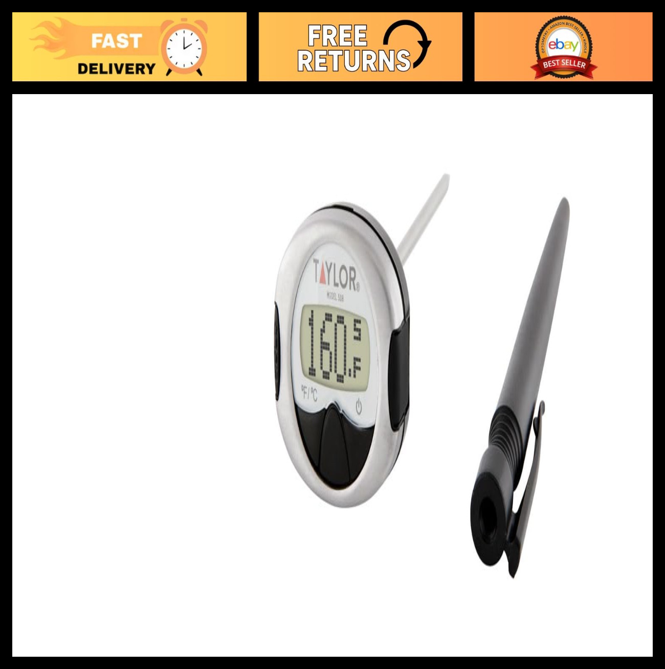 Instant Read Digital Food Thermometer - Stainless Steel Probe, -58°F to 448°F, B