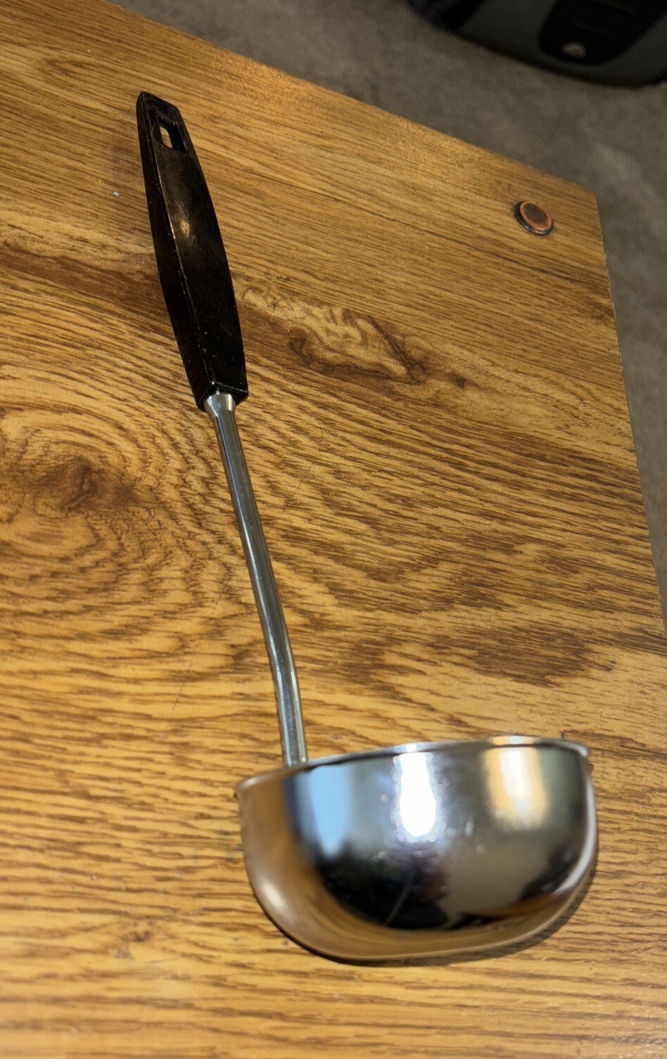 Vintage Ekco Chromium plated Ladle, Black plastic handle, AS is