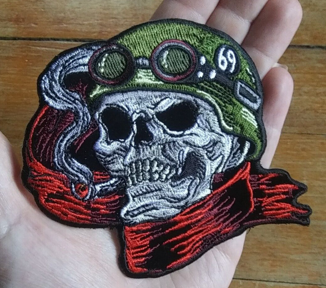 Smokin' 69 Death Skull Pilot Motorcycle Outlaw Iron On Vest Jacket Biker Patch