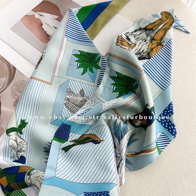 Sallys Boutique 16 Momme Twill Silk Large Ribbon Theater Print Neck Long Scarf