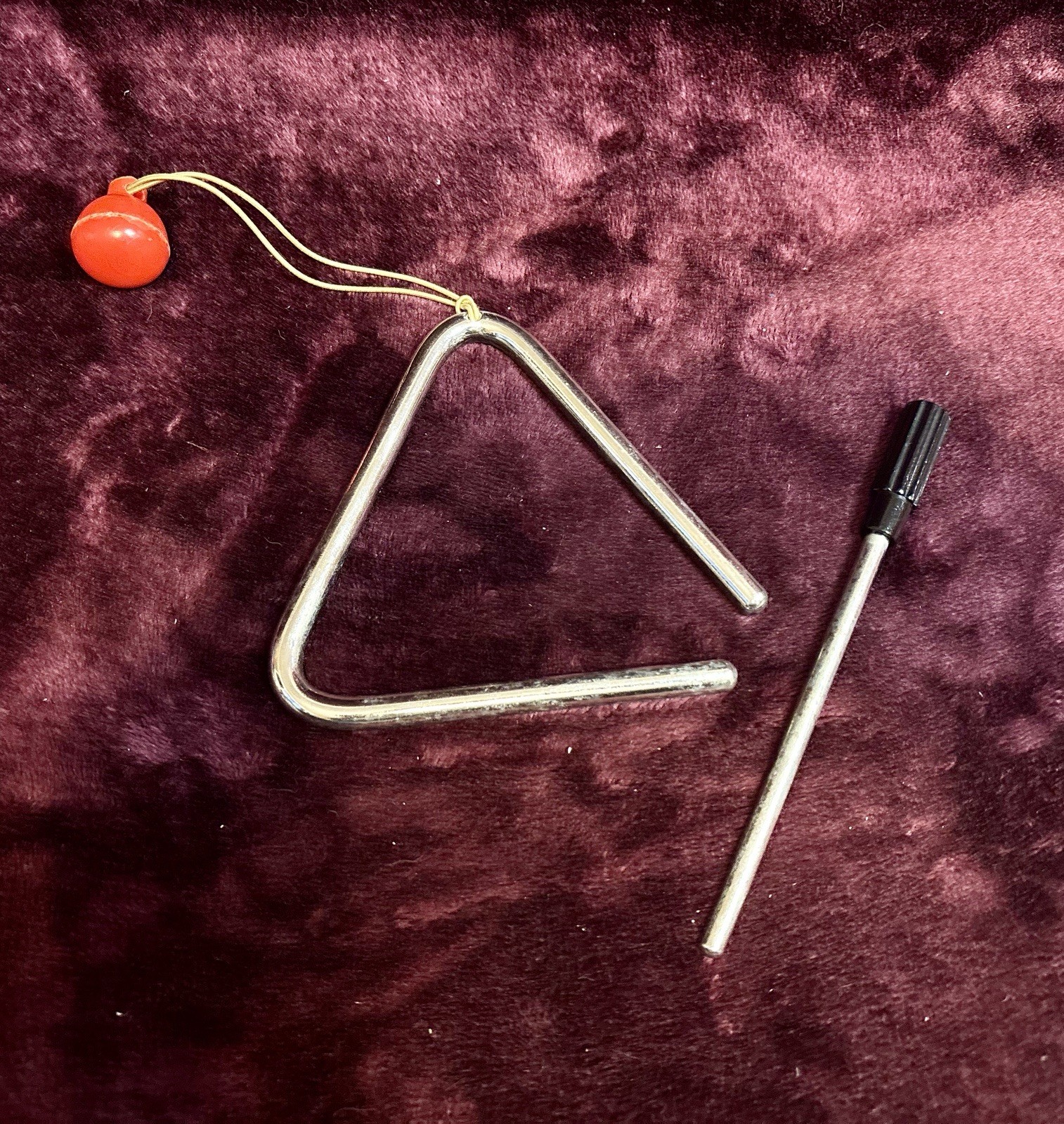 Steel Triangle percussion instrument with striker